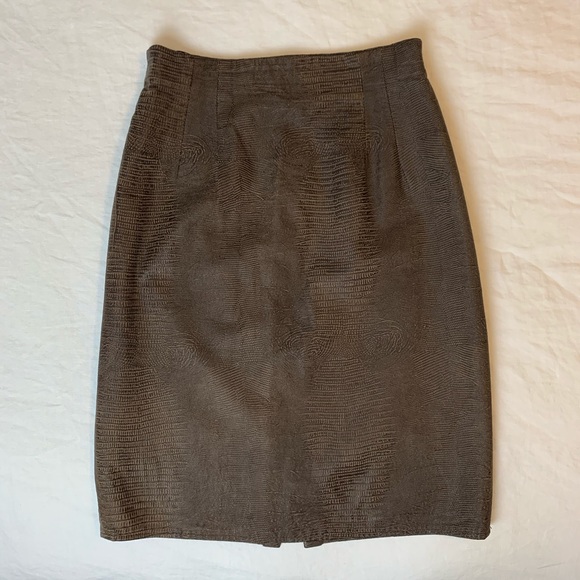 Vintage Vakko Brown Reptile Skin Leather Skirt - Picture 1 of 5